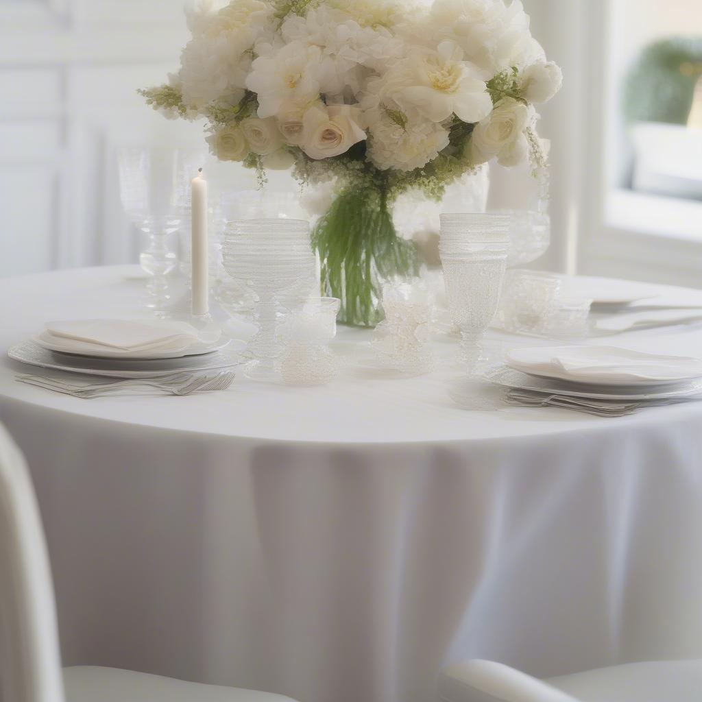 Cotton weave oval tablecloth on a beautifully set dining table