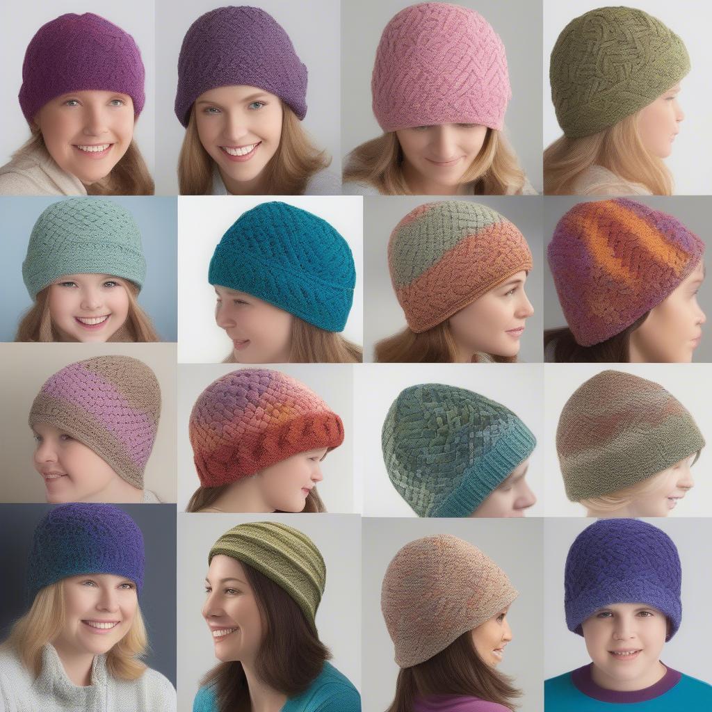 Several crochet basket weave hats displayed in various yarn colors, showcasing the versatility of the stitch.