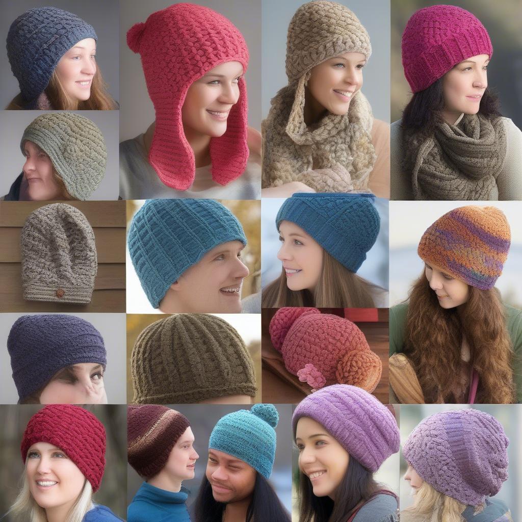 Different styles of crochet basket weave hats