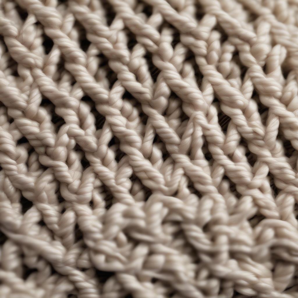 Close-up view of the crochet basket weave stitch, showcasing its intricate texture and woven appearance.