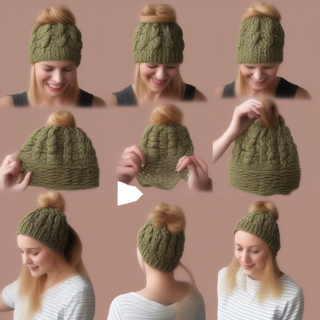 Step-by-step guide for crocheting a messy bun hat