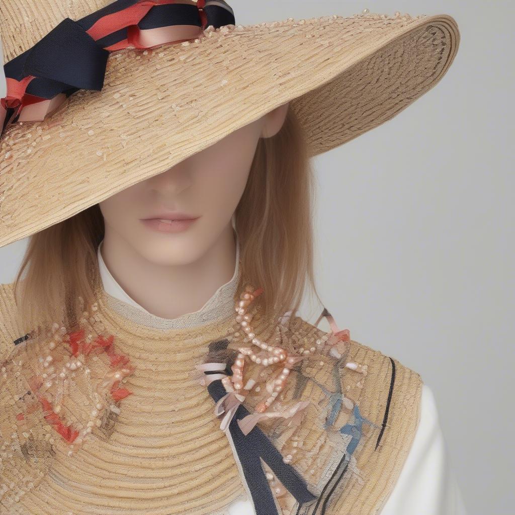 Decorative ribbon weaving on a straw hat