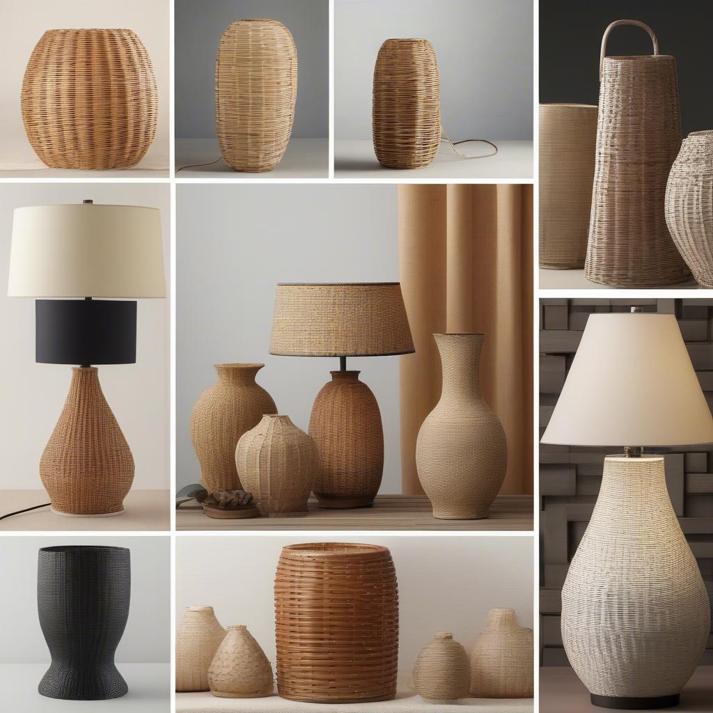 Variety of basket weave table lamps in different styles and materials