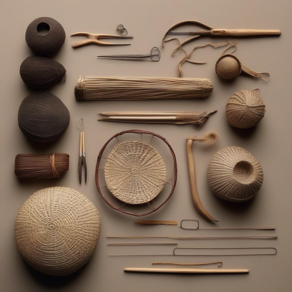 Variety of basket weaving tools including the no. 423