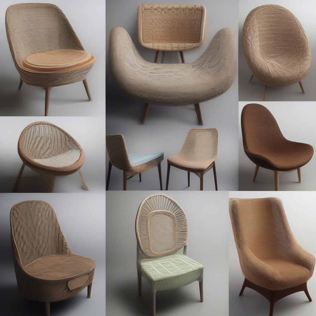 Examples of various chair rush weaving patterns, including standard rush, herringbone, and French open weave.