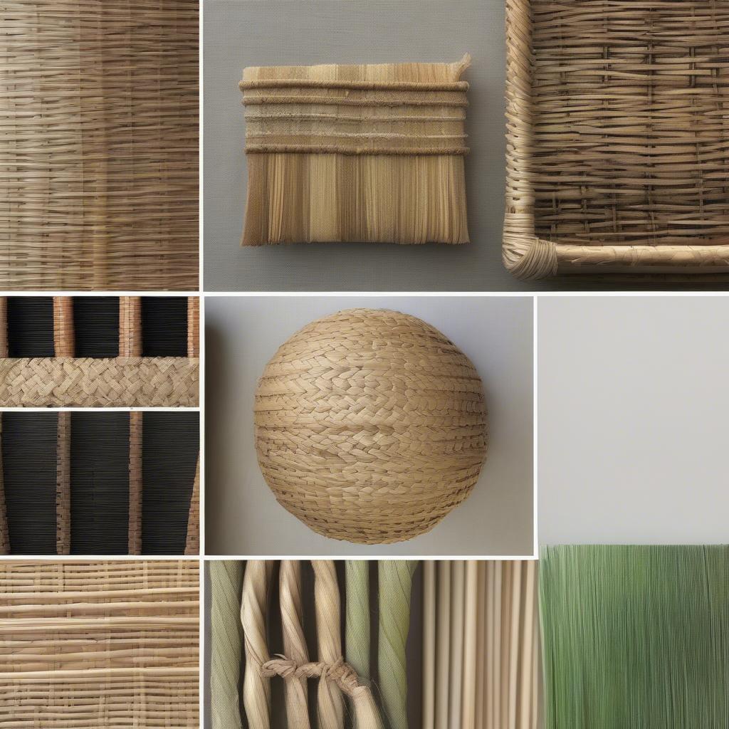 Variety of materials for weaving chair seats - wicker, rattan, seagrass, rush.