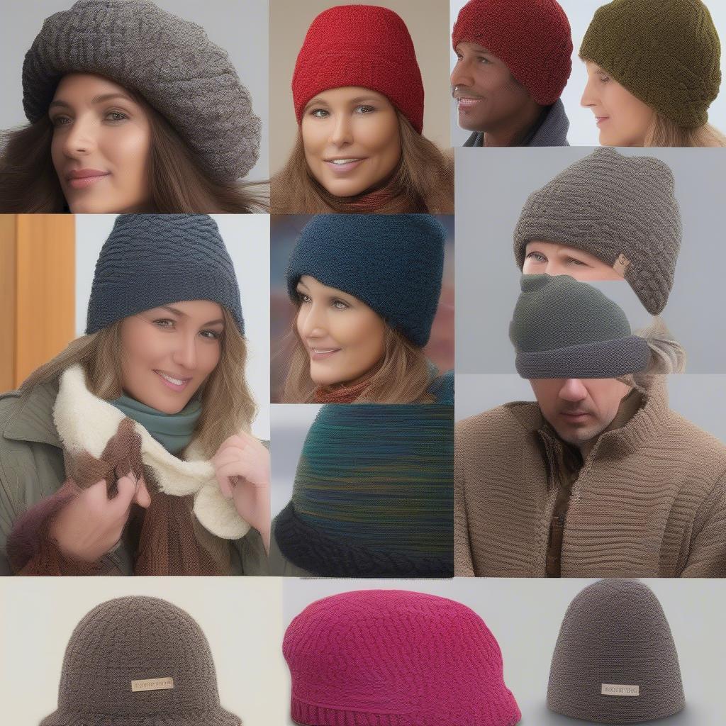 A display of sherpa basket weave rimjhim hats in various colors, allowing customers to visualize different styling options.