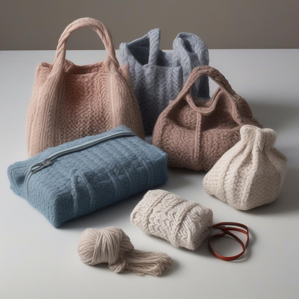 Variety of frost weave bags showcasing different materials like wool, cotton, and synthetic blends