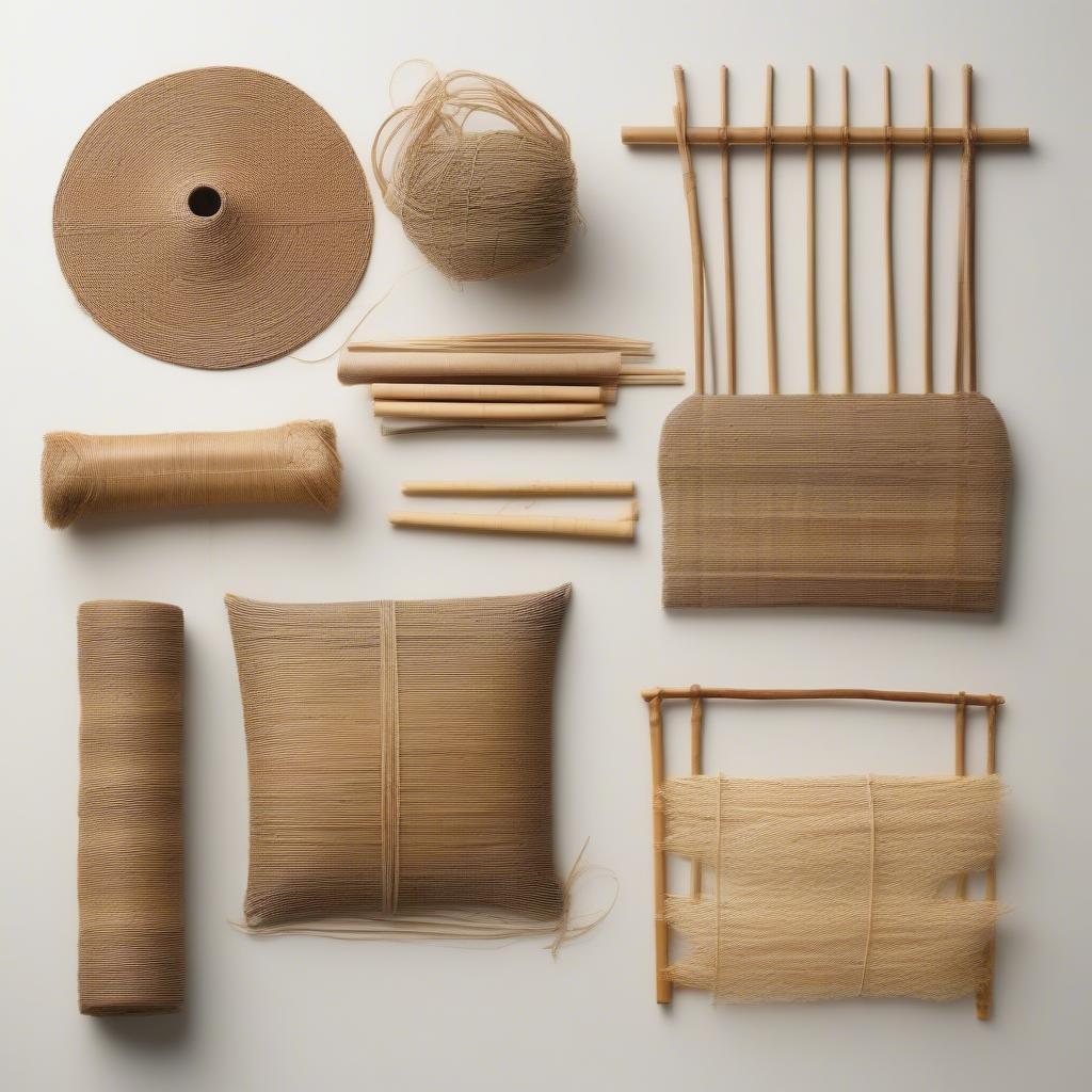 Various natural materials used in weaving folk art chairs, including rattan, wicker, bamboo, and seagrass.