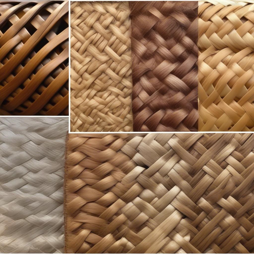 Examples of various seat weaving patterns like herringbone, French cane, and checkerboard.