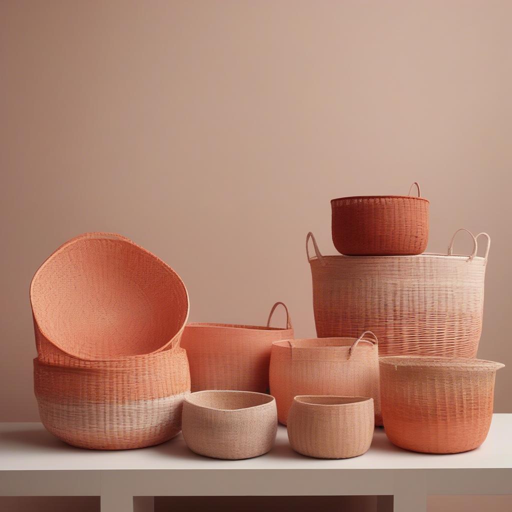 Different Shades of Coral Rattan Baskets