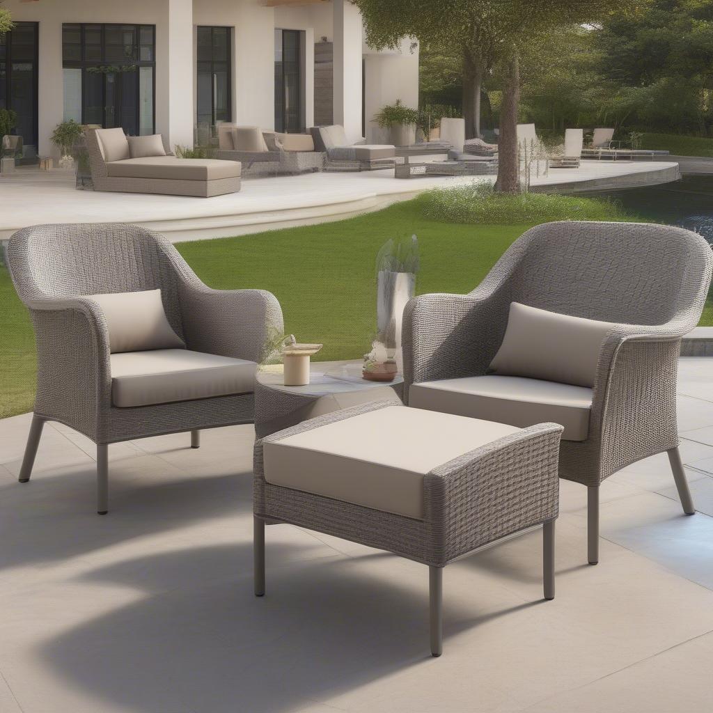 Different Sizes of Taupe Basket Weave Patio Chairs