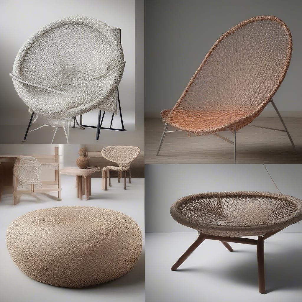 Various styles of string weaving chairs, showcasing different materials and designs.