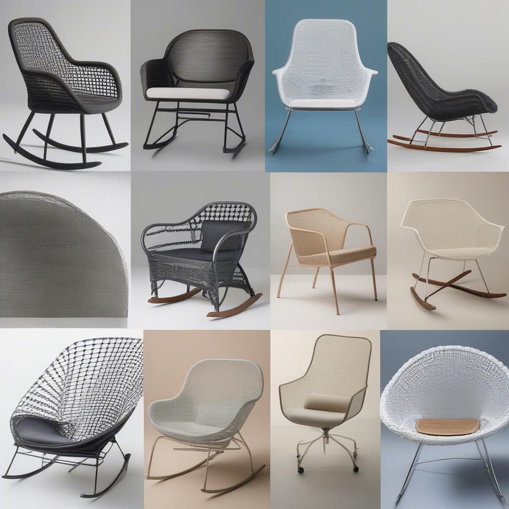 Various styles of mesh weaved chairs, showcasing different designs, shapes, and color schemes.