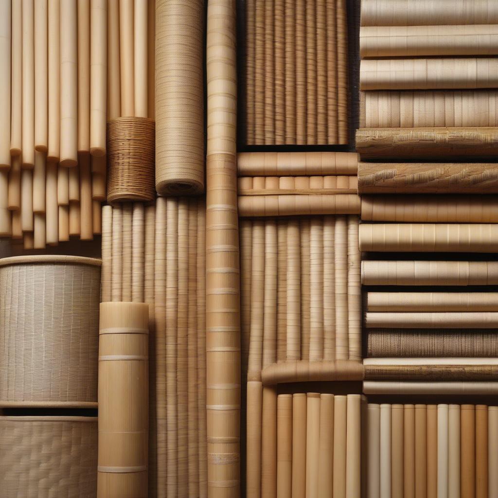 Various types of cane used in chair weaving, including pre-woven webbing, binder cane, and spline.