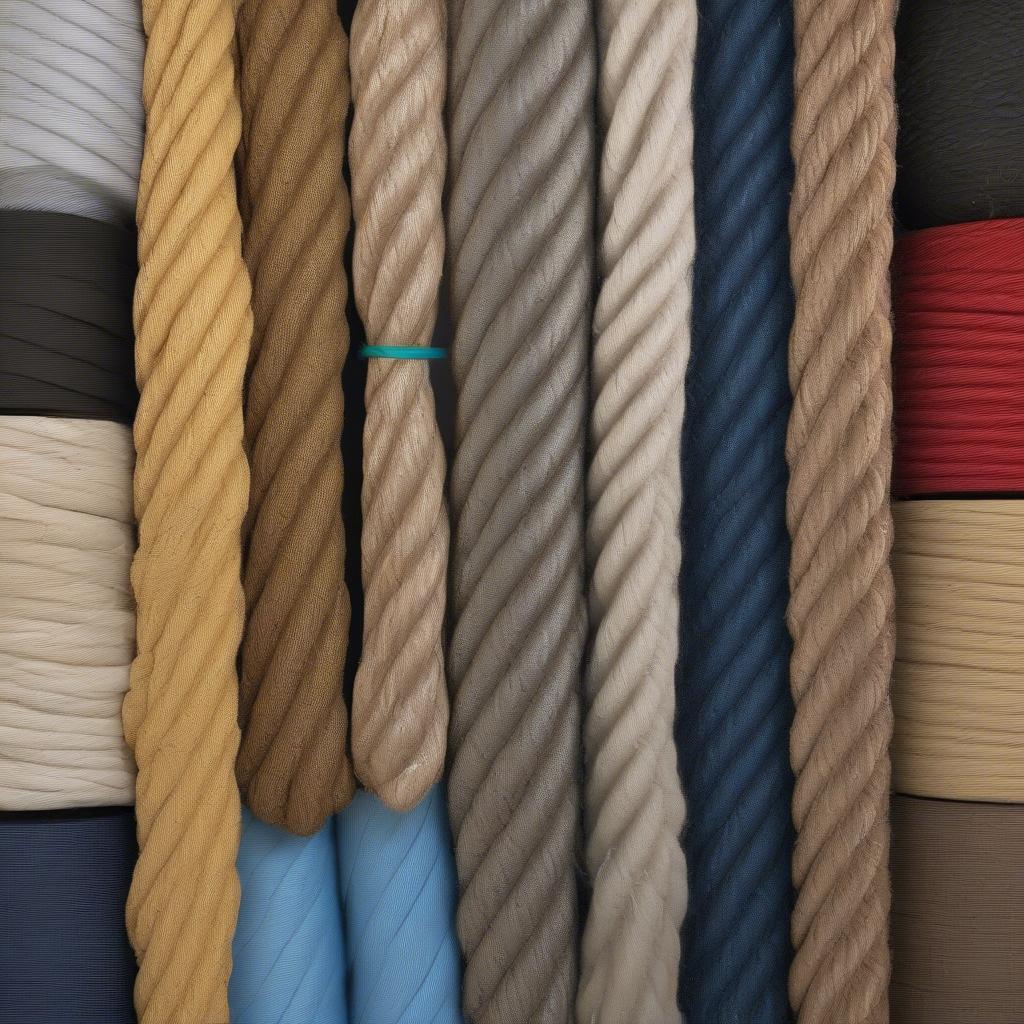 Various types of rope suitable for weaving chair seats: cotton, jute, hemp, nylon, and polyester.