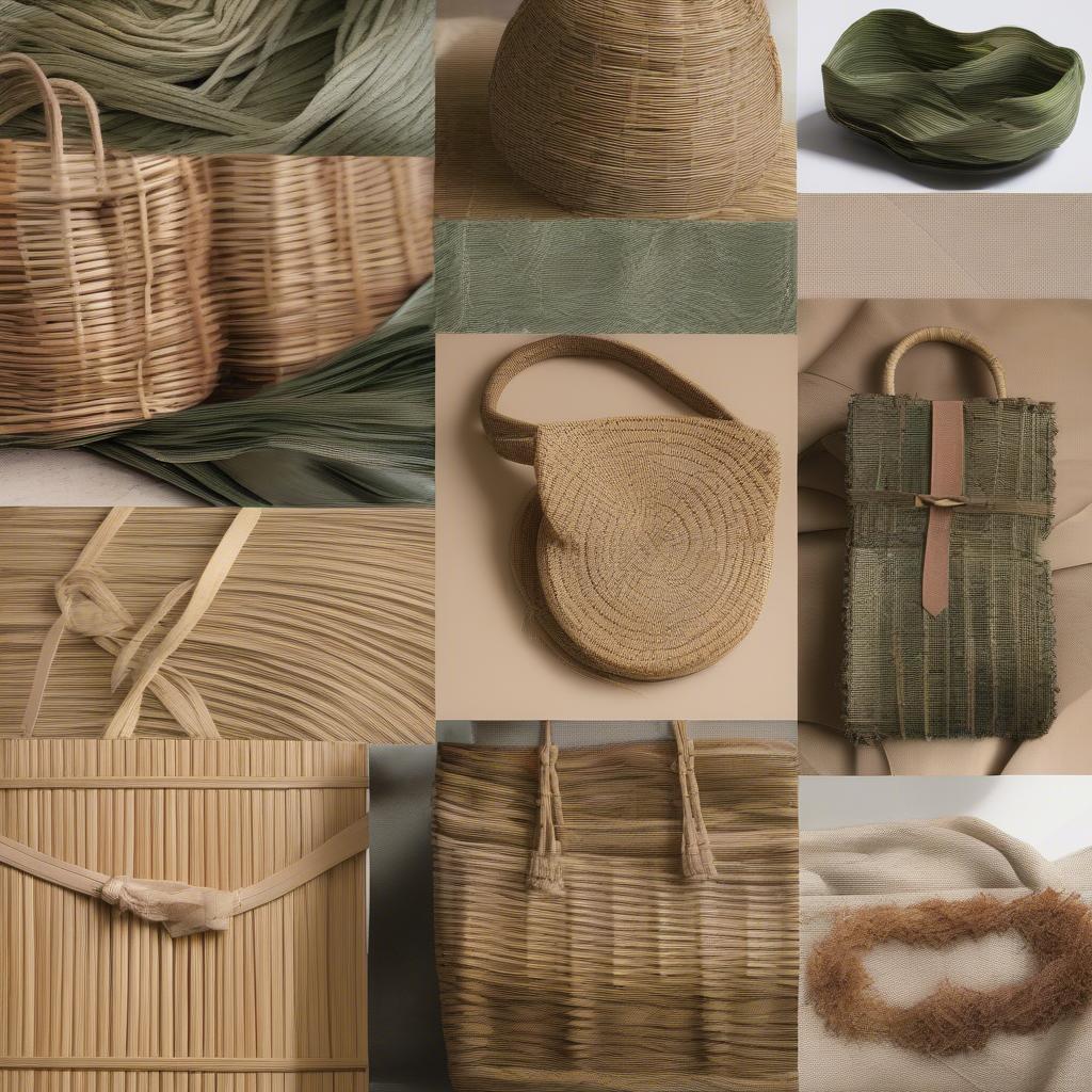 Comparison of different woven materials including wicker, rattan, and seaweed.