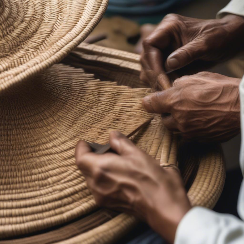 Ecuadorian artisan weaving a toquilla straw hat