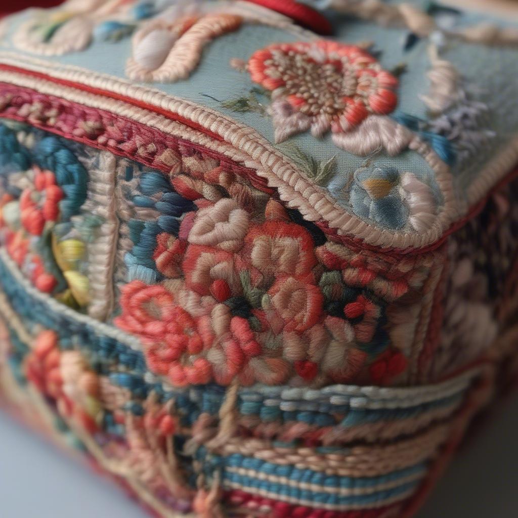 Close-up of Different Embroidery Techniques on Hand Woven Bags