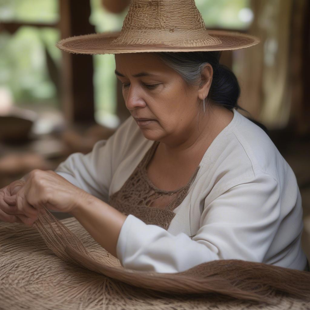 Experienced Weaver Creating a Leaf Hat