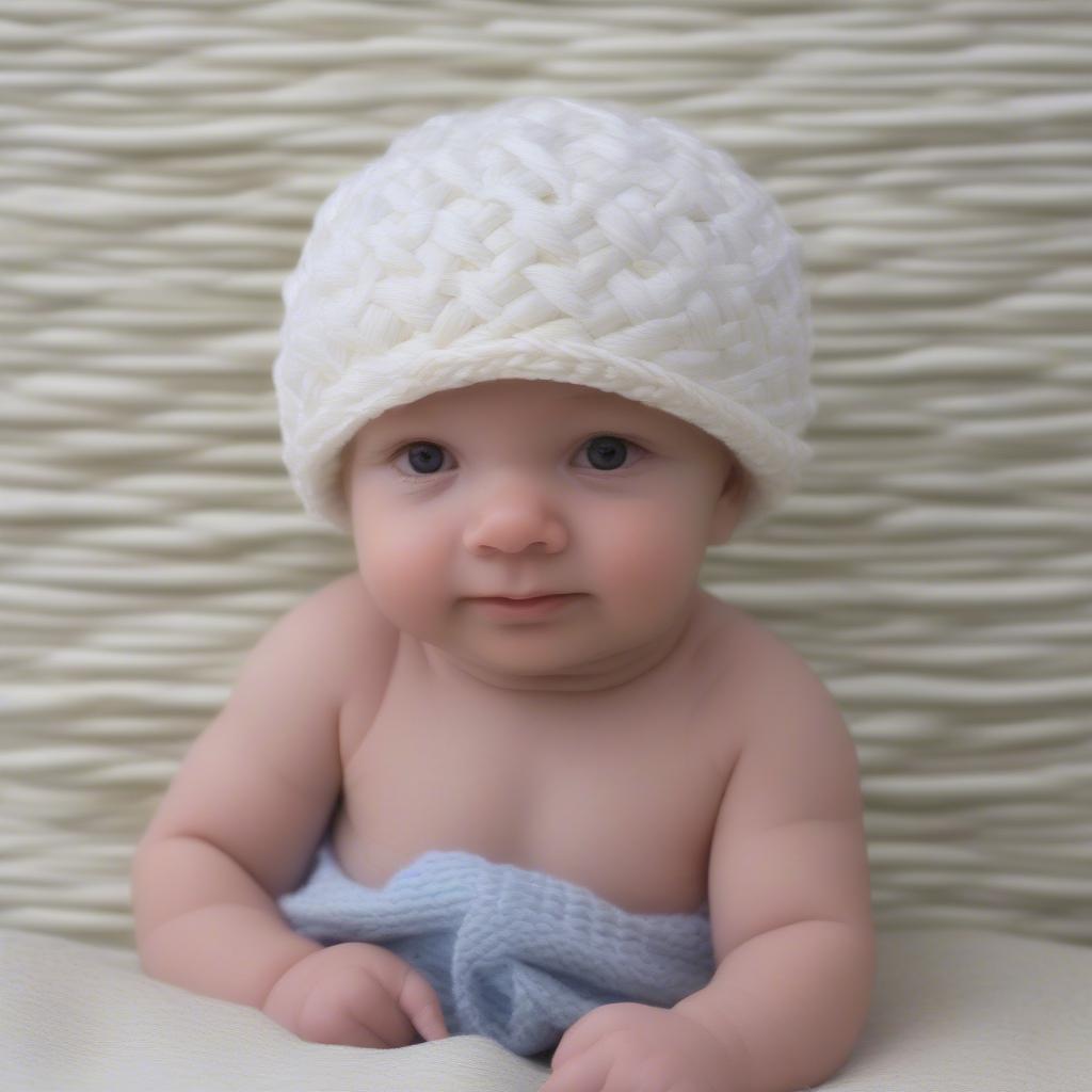 A completed basket weave baby hat