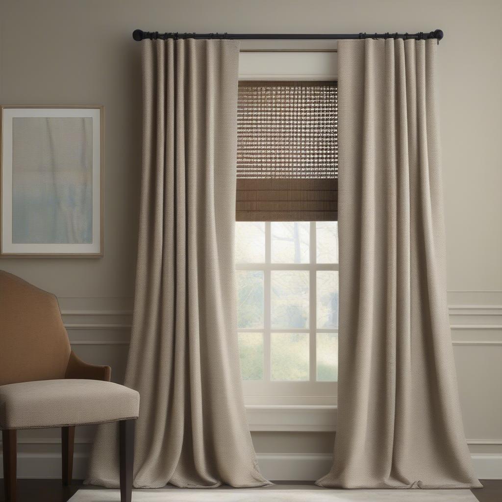 Completed basket weave drapes hanging elegantly in a window