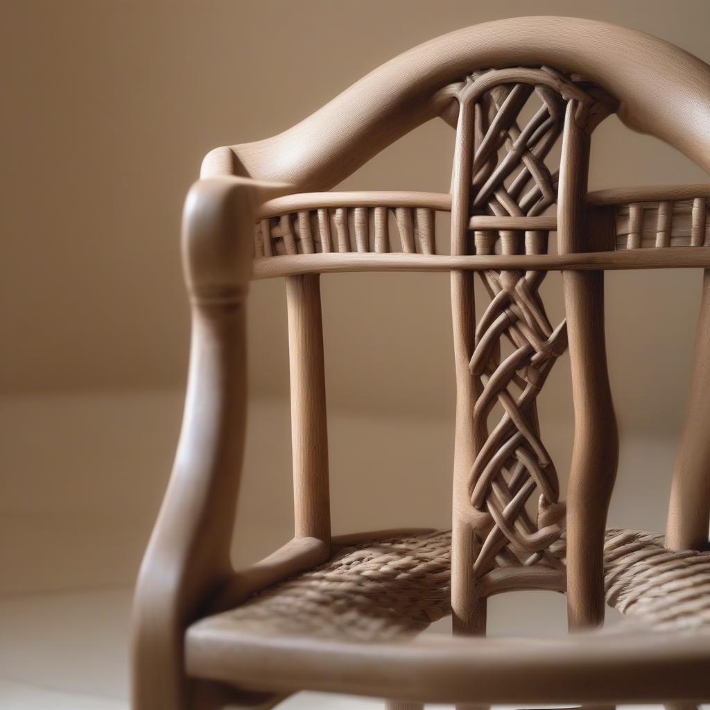 A beautifully restored chair with a newly woven cane seat, showcasing the finished product of the cane weaving process.