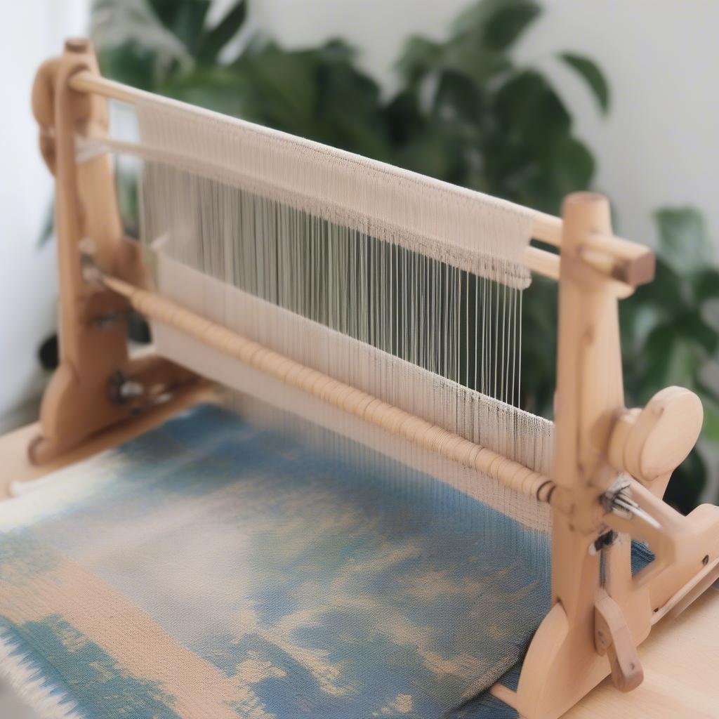 A Finished DIY Table Weaving Loom with a Woven Piece