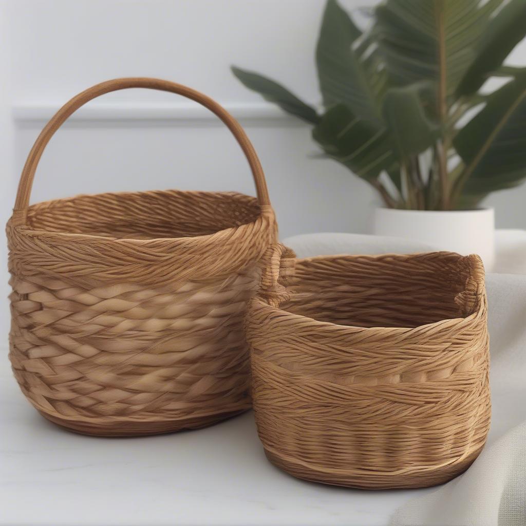 A completed basket showcasing the intricate double basket weave pattern.