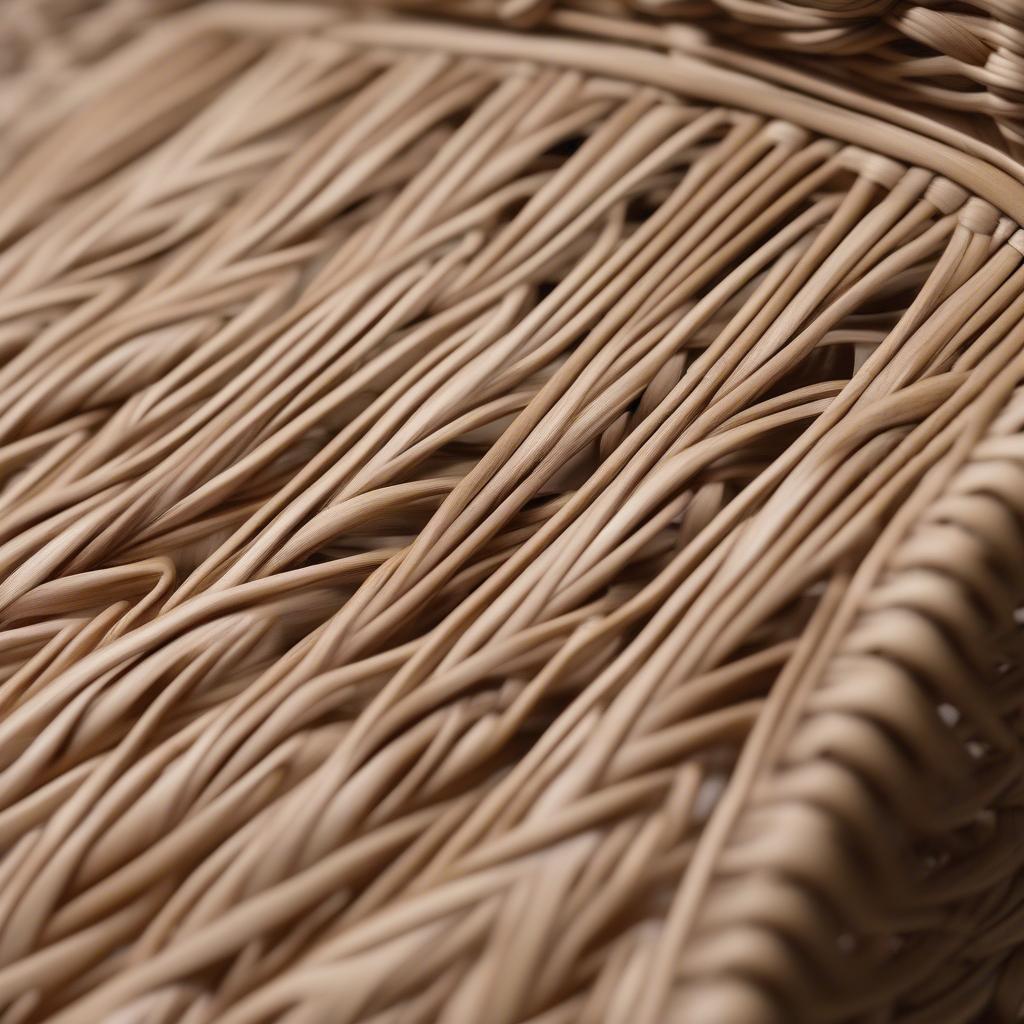 A finished rattan chair seat woven with an intricate pattern