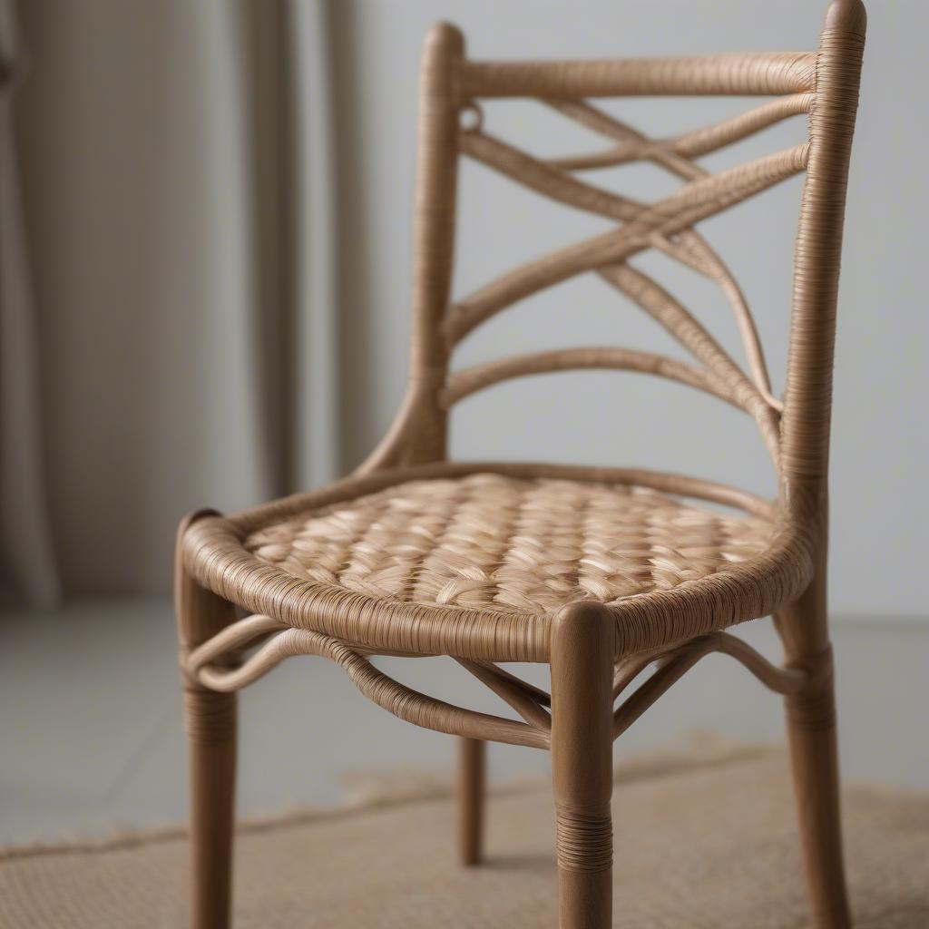 A completed chair seat woven with rush