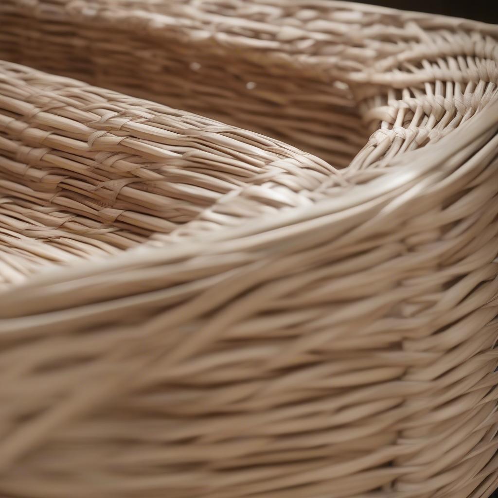 A completed woven chair seat made of reed, showcasing the finished product.