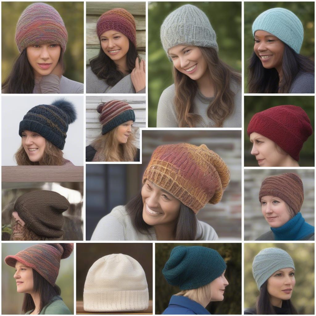 Examples of finished yarn over weave hats in various styles