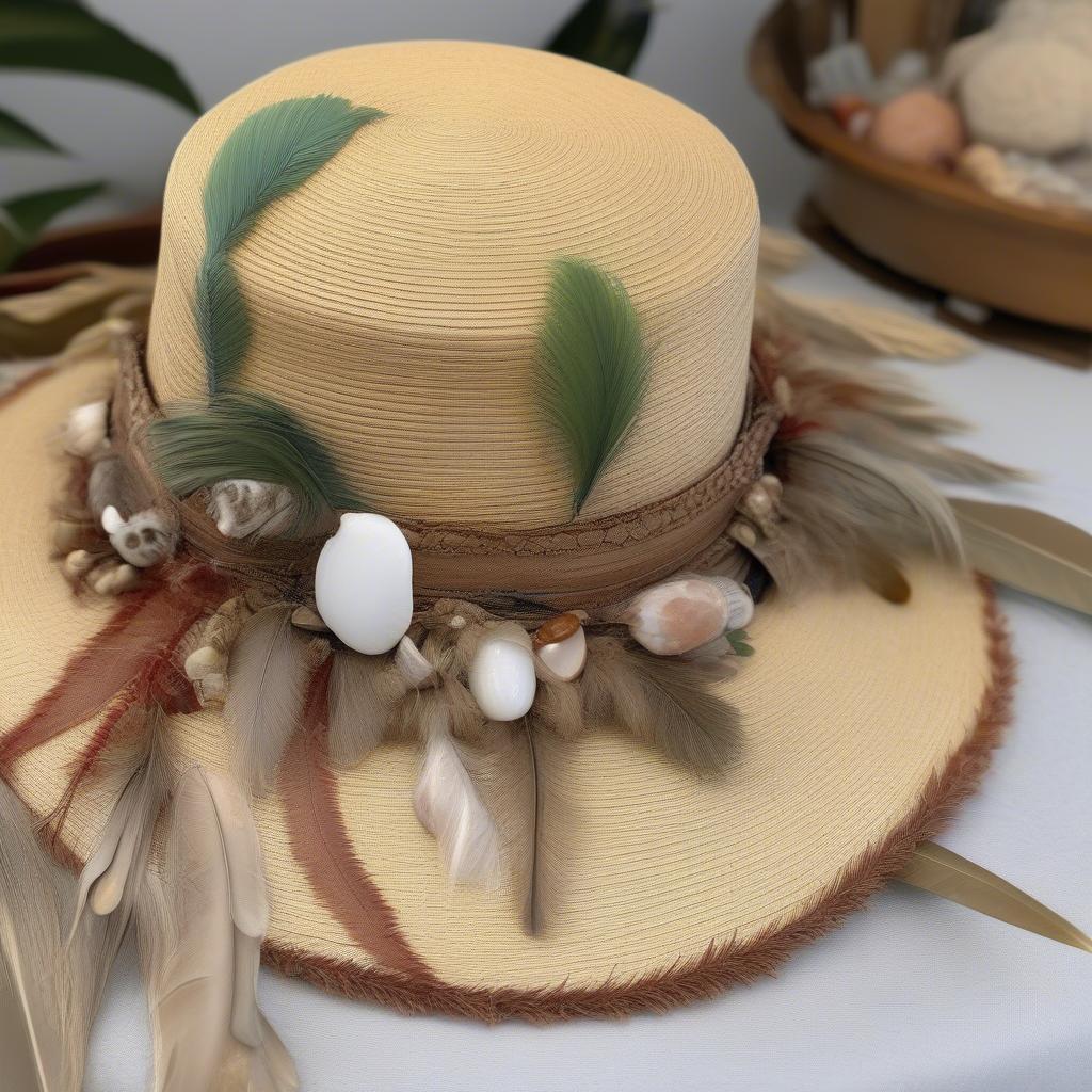 Adding the Final Touches to the Woven Palm Frond Hat