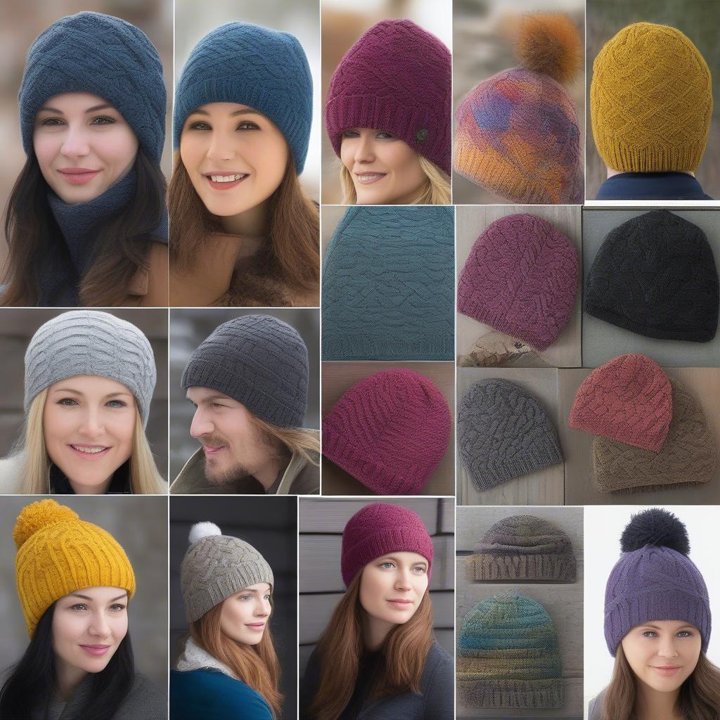 Variety of free basket weave hat knitting patterns displayed