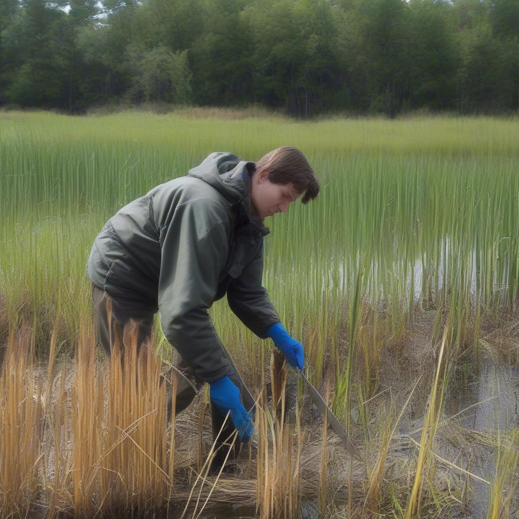 Gathering Cattails for Basket Weaving