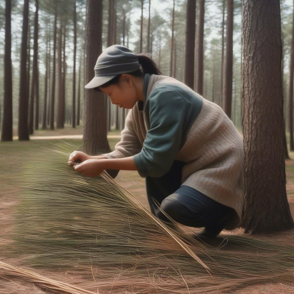 Gathering Pine Needles for Basketry