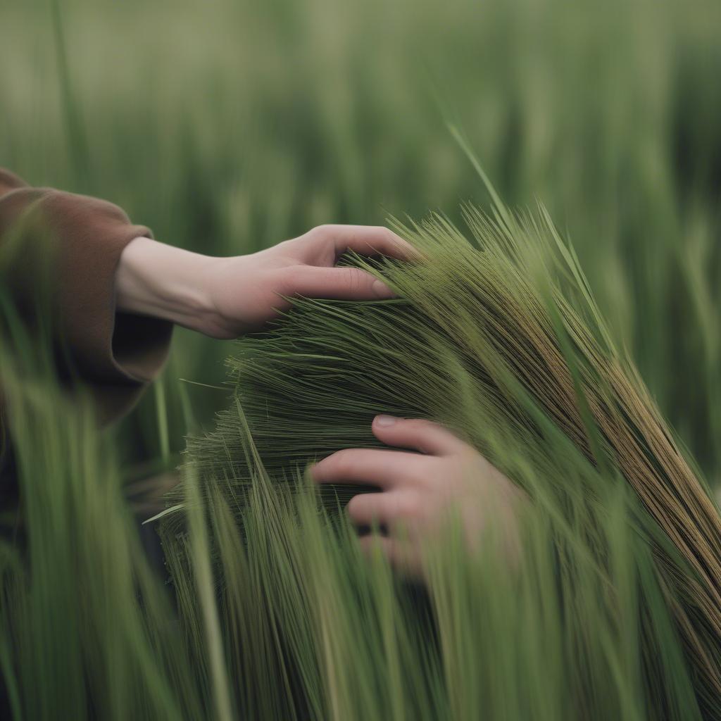 Gathering Rushes for Hat Weaving