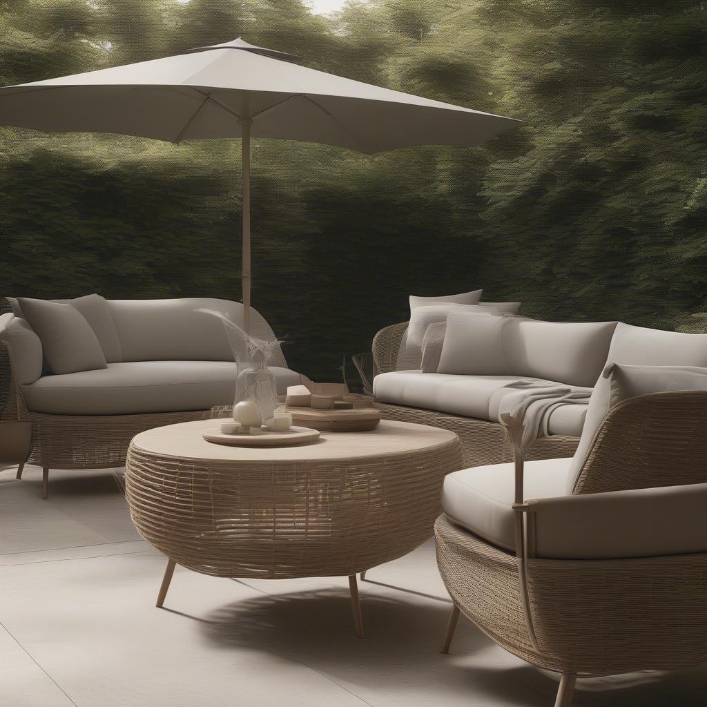 Gloster Grand Weave Coffee Table in a lush garden setting