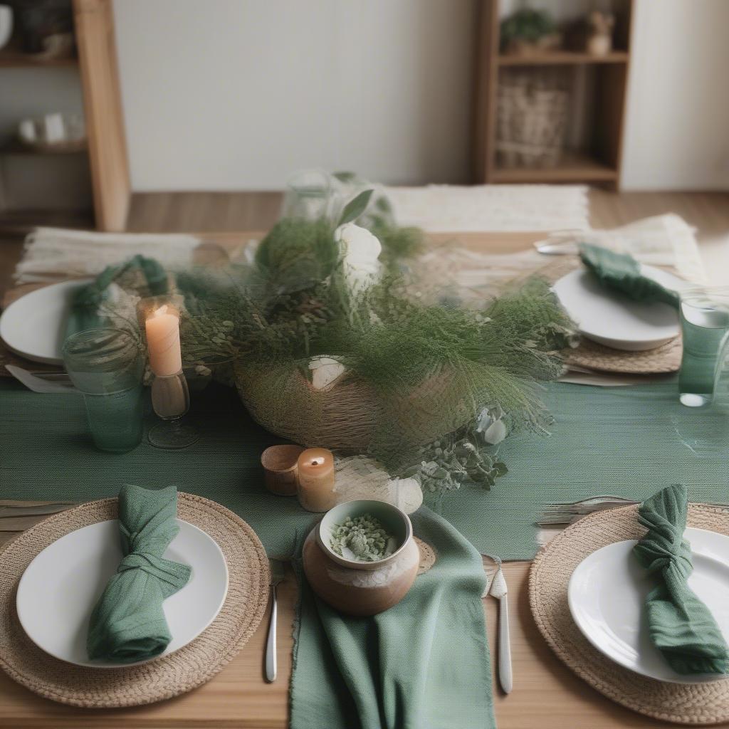 Styling Ideas for a Green Textured Weave Table Runner