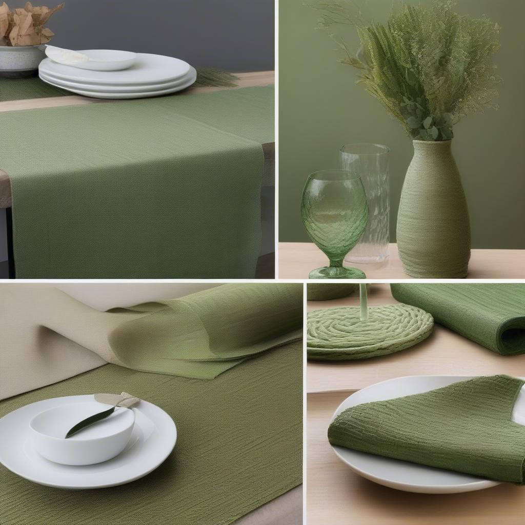 Variety of Green Textured Weave Table Runners