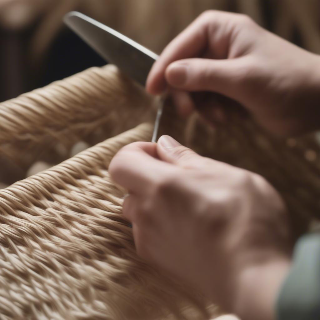 Hands Weaving a Chair Seat