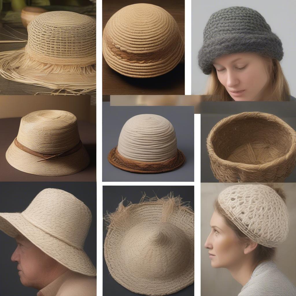 A side-by-side comparison of different hat weaving techniques, including basket weaving, loom weaving, and crochet.