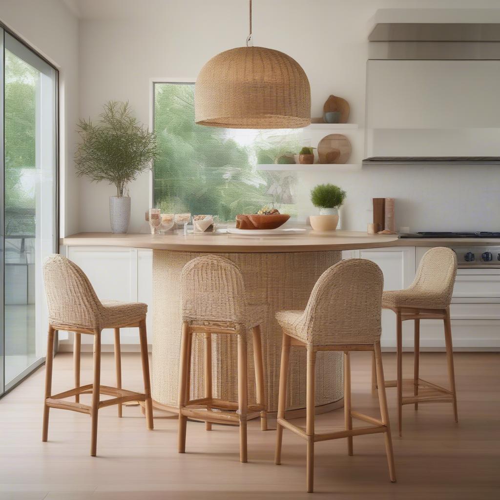 High top weave table with bar stools setup in a modern kitchen