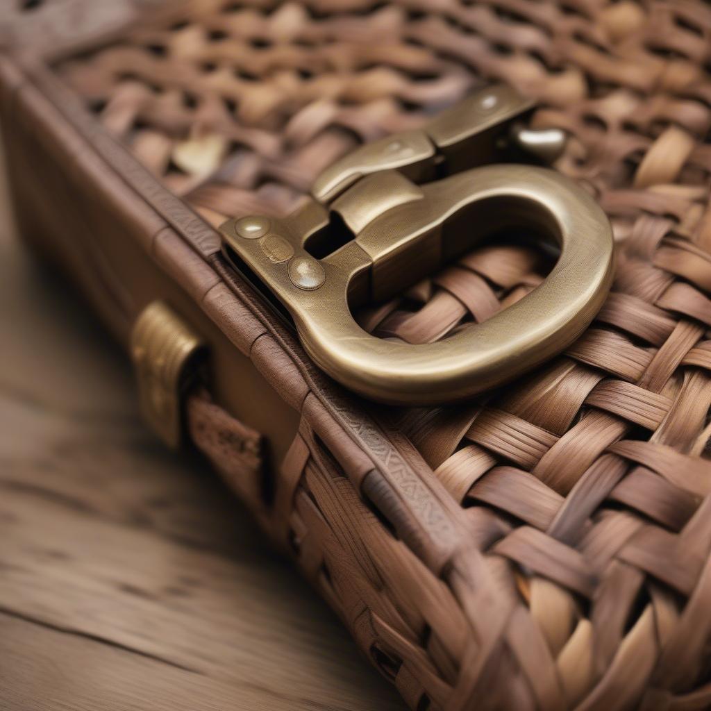 Close-up of a hinged basket weave handcuff case