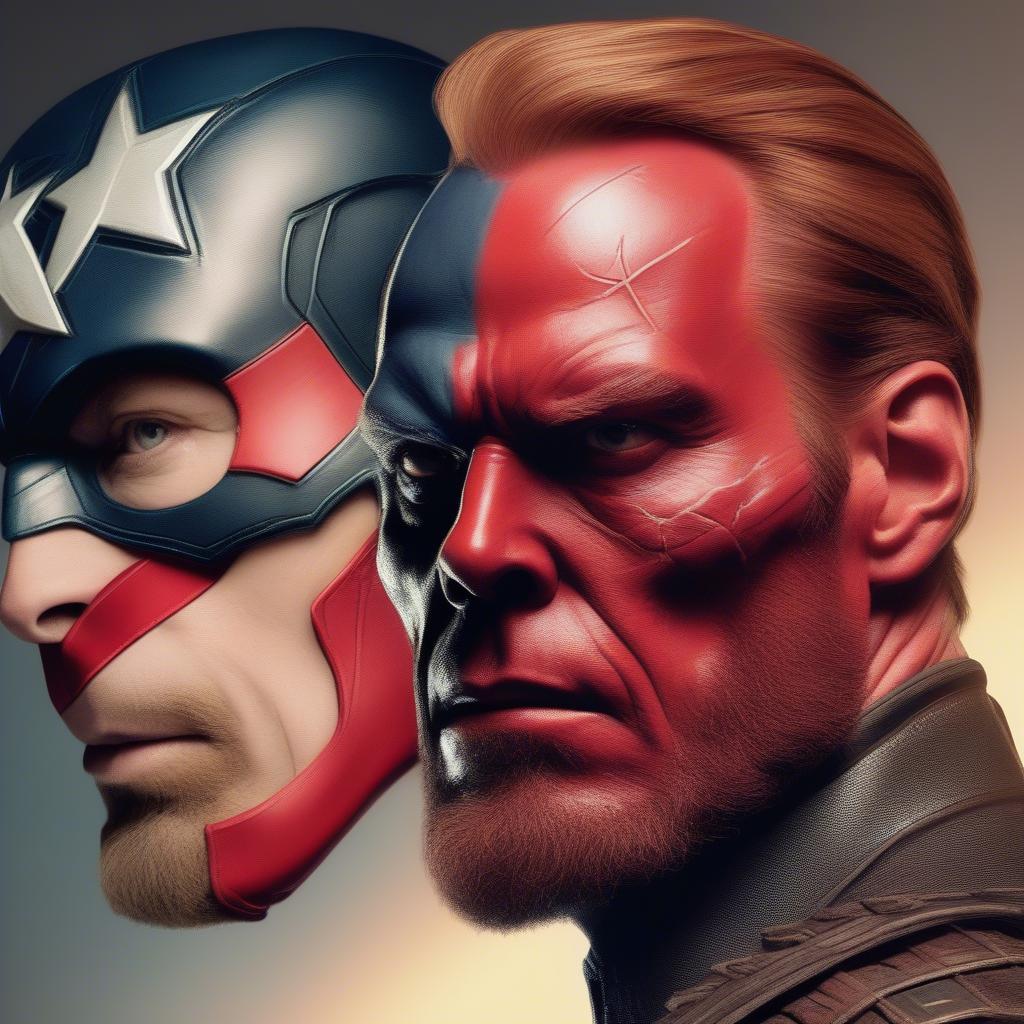 Hugo Weaving as Red Skull facing off against Captain America