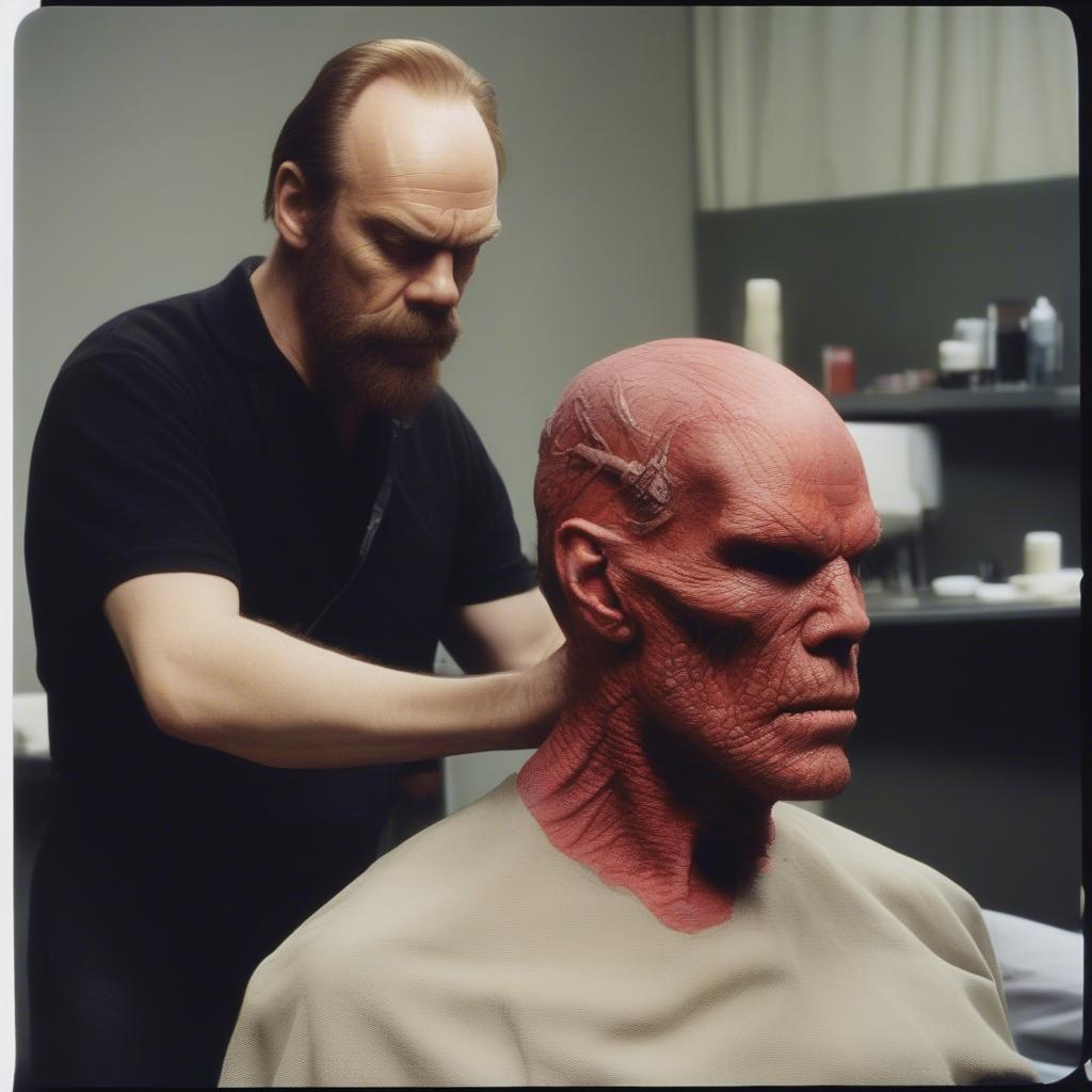 Hugo Weaving as Red Skull with heavy prosthetics