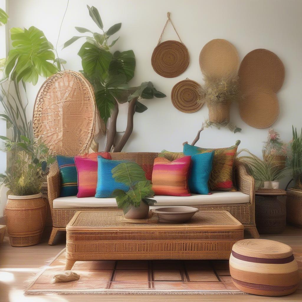 Indian Basket Weaved Furniture in a Living Room Setting