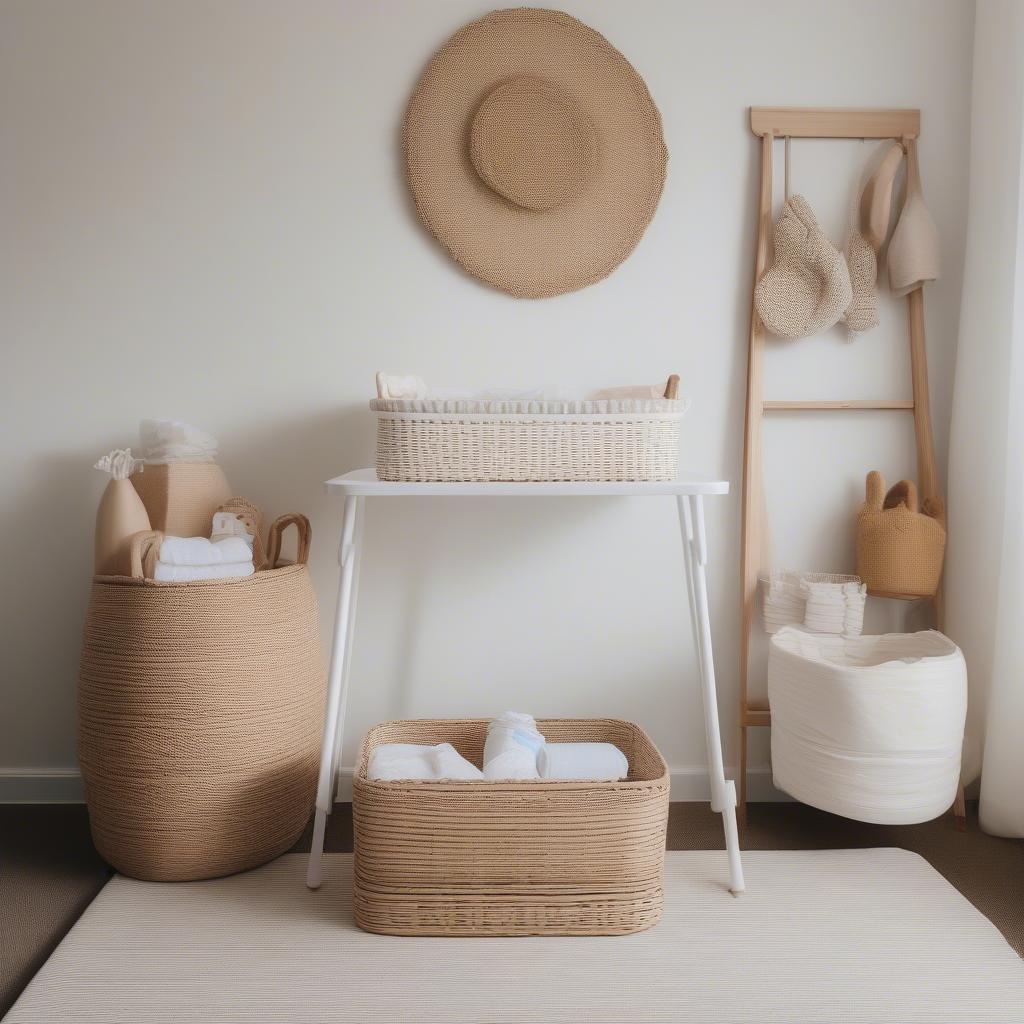 Iron weave change table in a modern nursery setting