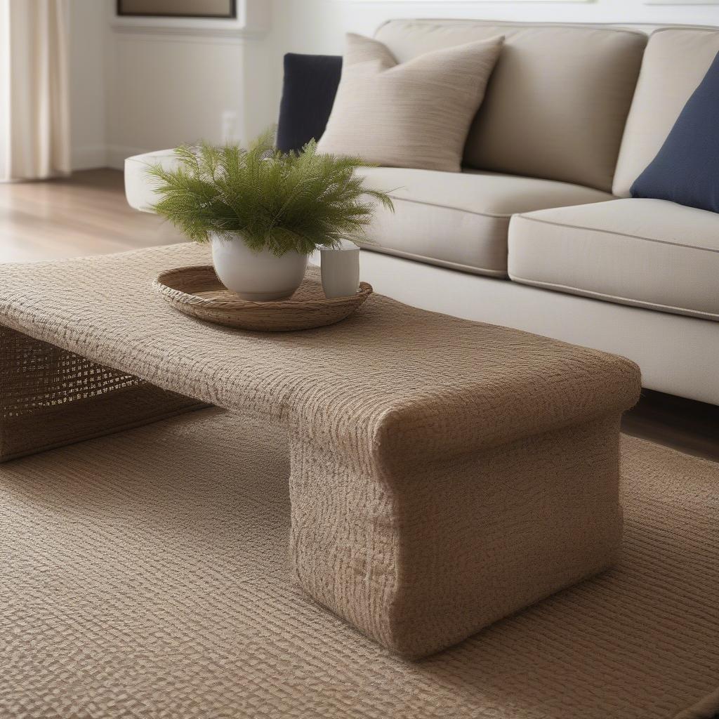 Jute basket weave rug in a living room setting